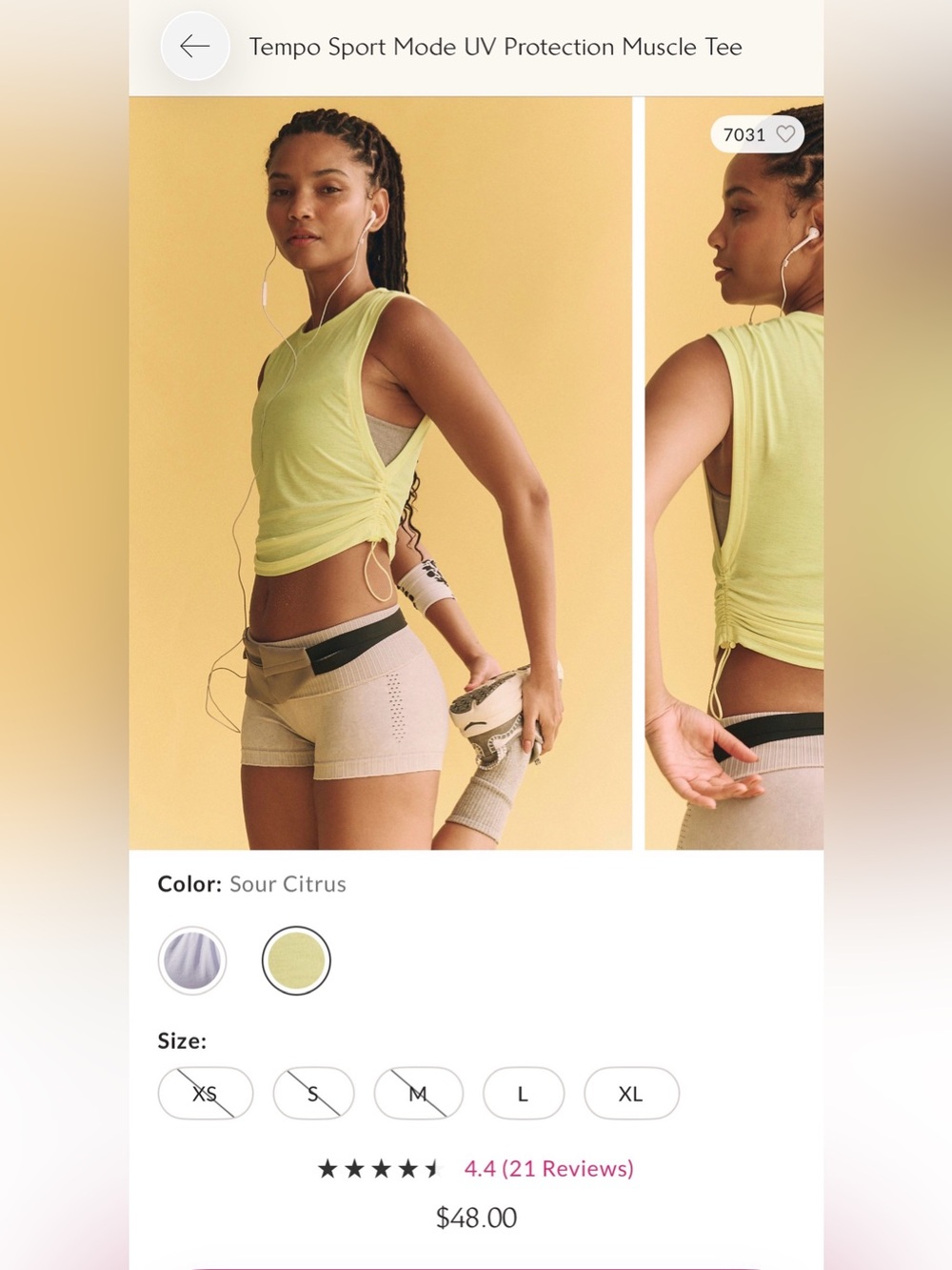 Free People Tempo Sport Mode UV Protection Muscle Tee in Sour Citrus